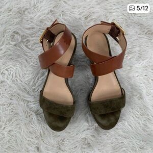 Veronica Beard Hurley Army Suede Leather/Denim Platform Wedge Sandals Size 6M